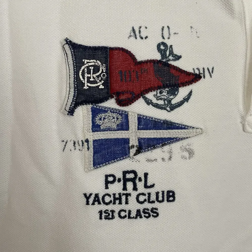 Polo Ralph Lauren Shirt Mens Large White Polo Yacht Club 1st Class Embroidered*